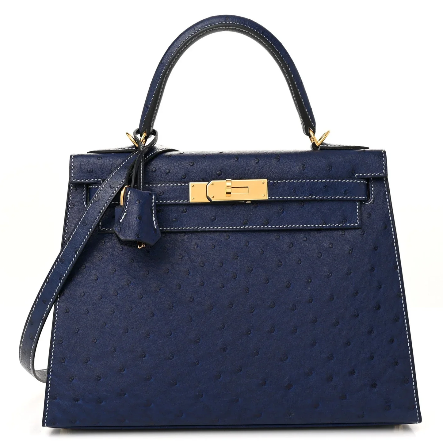 Deep Midnight Navy Dotted Embossed Sharp Lined Trapezoid Handbag With Pale Contrast Stitching And Luminous Golden Twist Lock Hardware Shoulder Bag