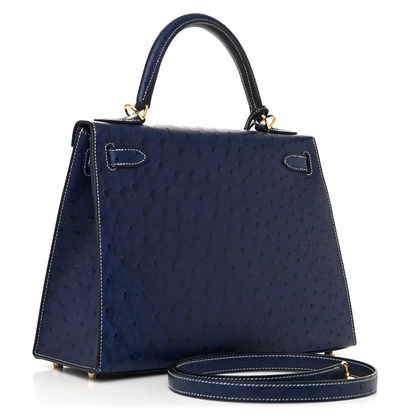 Deep Midnight Navy Dotted Embossed Sharp Lined Trapezoid Handbag With Pale Contrast Stitching And Luminous Golden Twist Lock Hardware Shoulder Bag