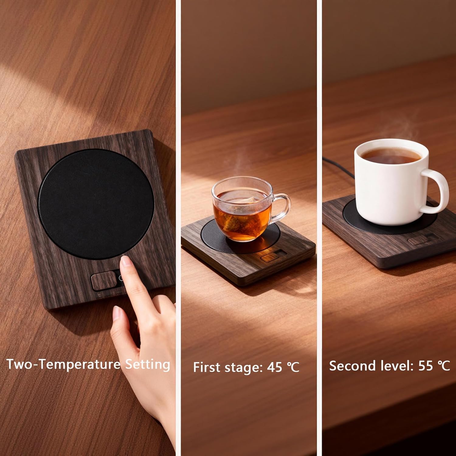 Desk Coffee Mug Warmer for Office: 13W 2-Temp Adjustable Electric Heated Coaster Tea Cup Hot Plate