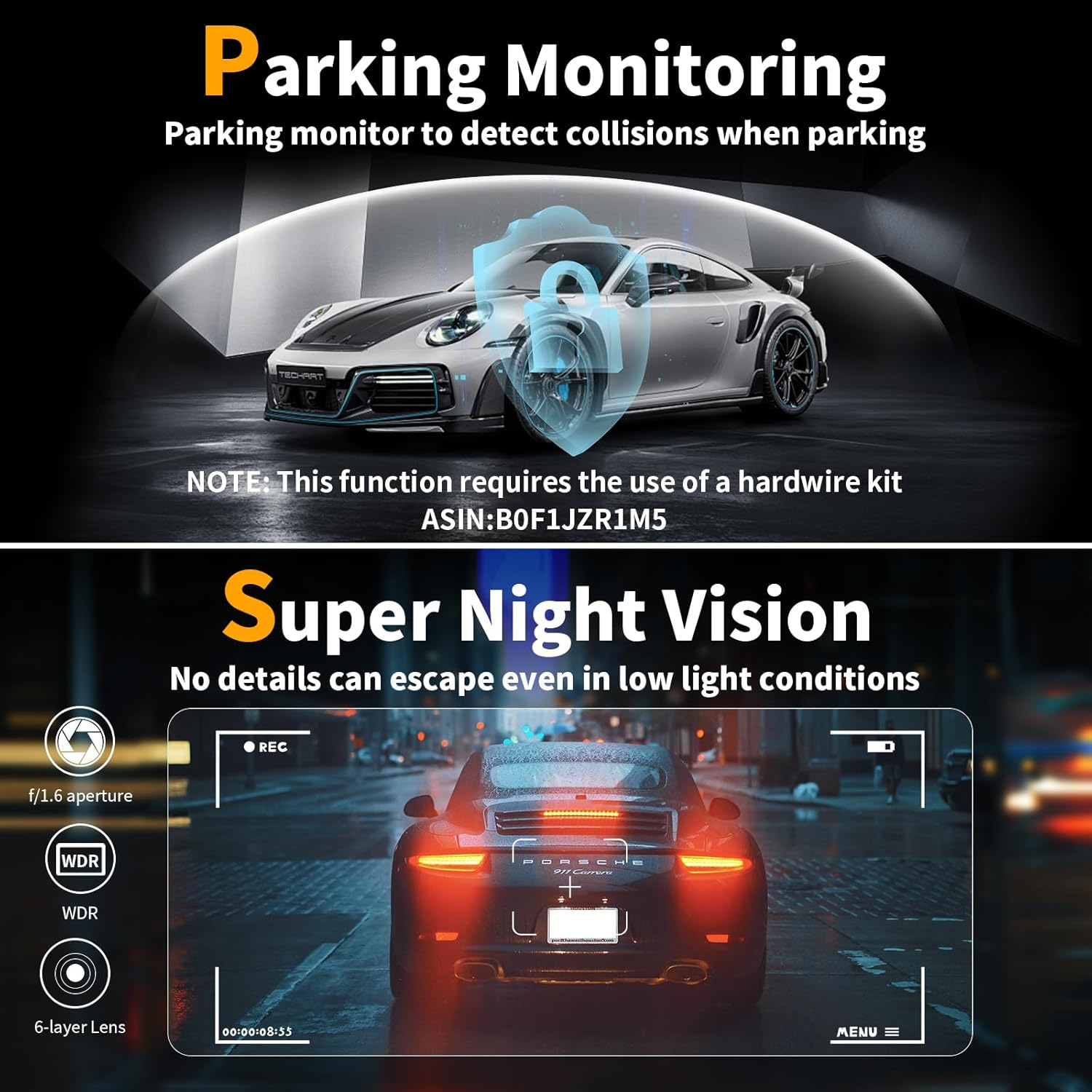 Dash Cam Front and Rear: 4K Dual Channel Dash Cam - 5GHz WiFi, Dash Camera for Cars with 64GB Card, 2" IPS, App Control, G-Sensor, Loop Recording