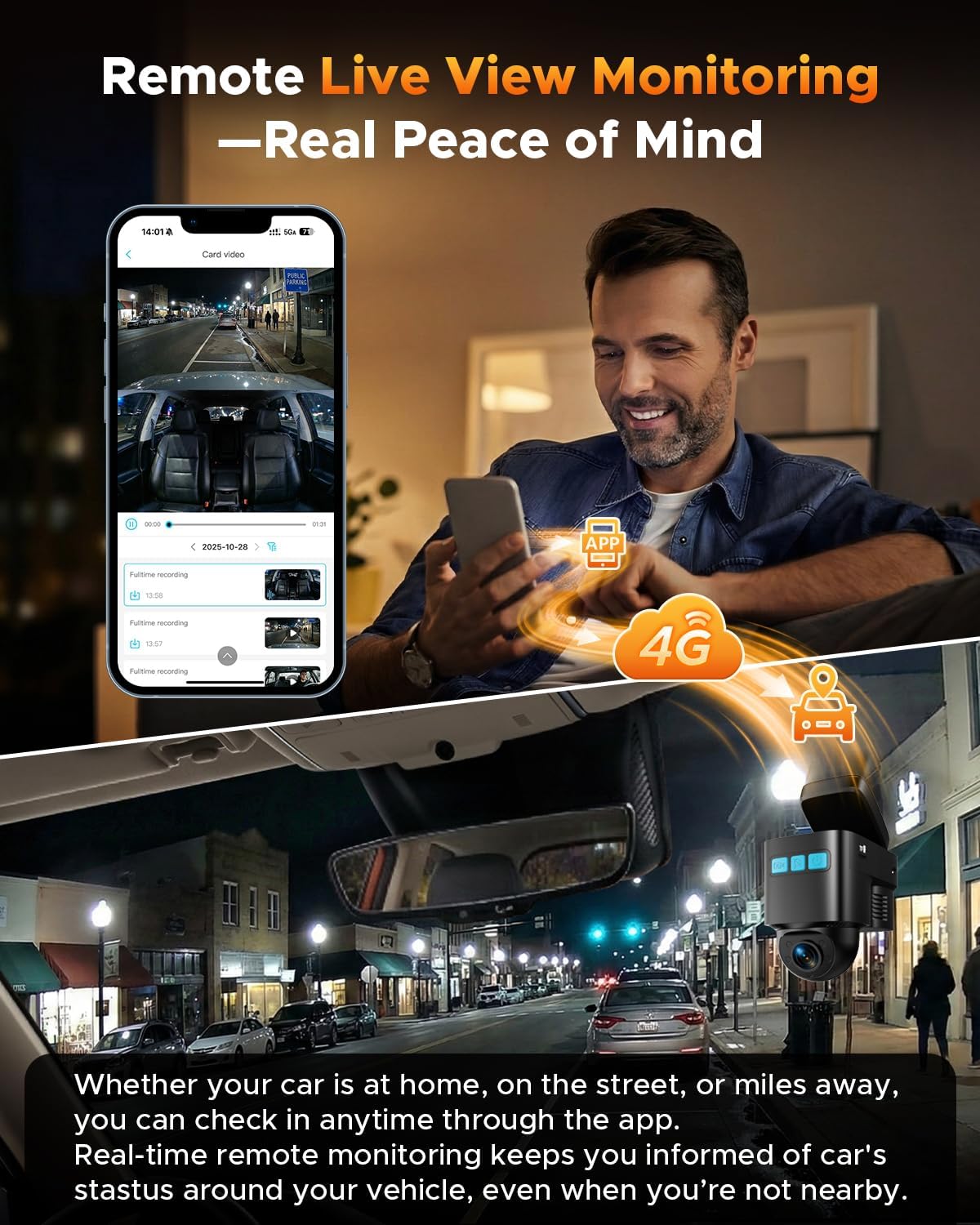 4G LTE Cellular Car Security Camera for Vandalism, Dash Cam with Remote Live View