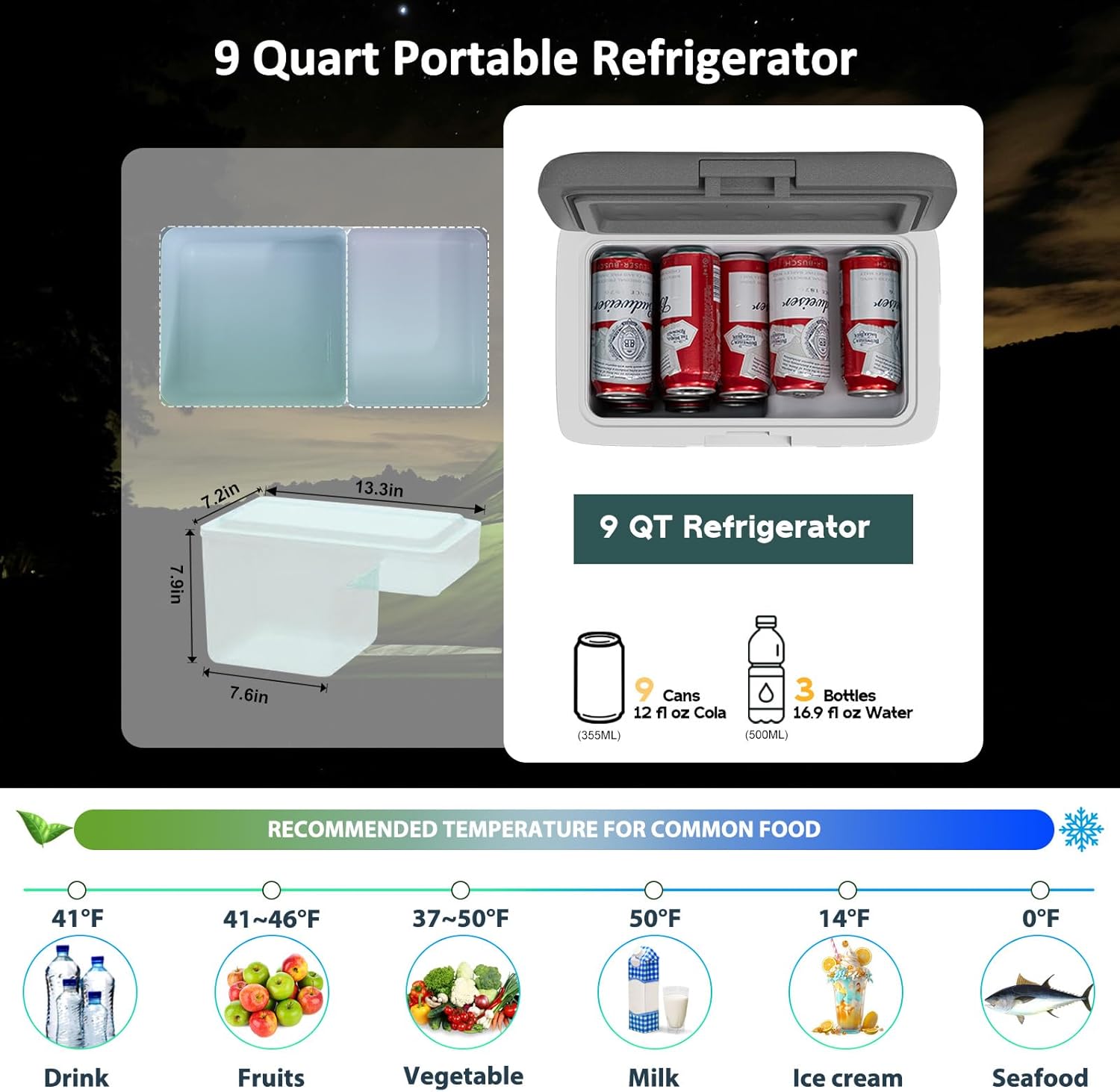 Mini Portable Freezer, 12 Volt Car Refrigerator,9 Quart Capacity,Conveient to Travel,Car Battery Protection