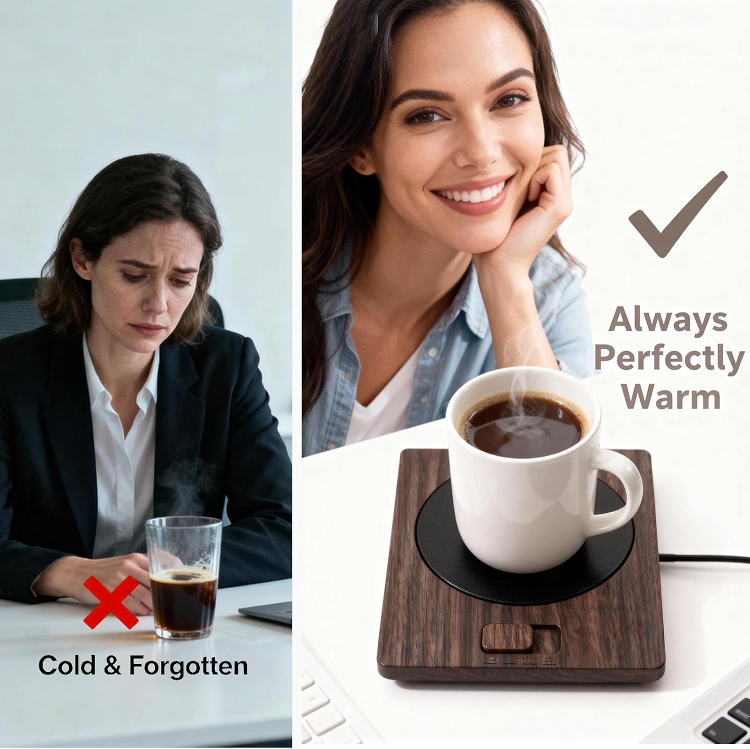 Desk Coffee Mug Warmer for Office: 13W 2-Temp Adjustable Electric Heated Coaster Tea Cup Hot Plate